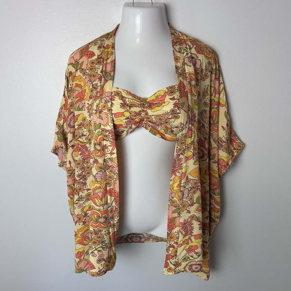 RusttyDustty Women’s S Multicolor Boho Kimono & Matching Bralette Set Beach